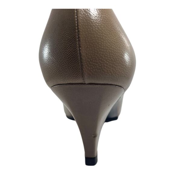 Yves Saint Laurent Vintage Leather Kitten Heel Taupe Snake Inlay Size 6 Heels - Picture 12 of 13
